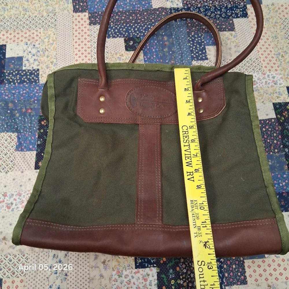 Kathio Luggage Co Canvas and Leather Green Tote Bag Commuter Field Bag 80s 90s